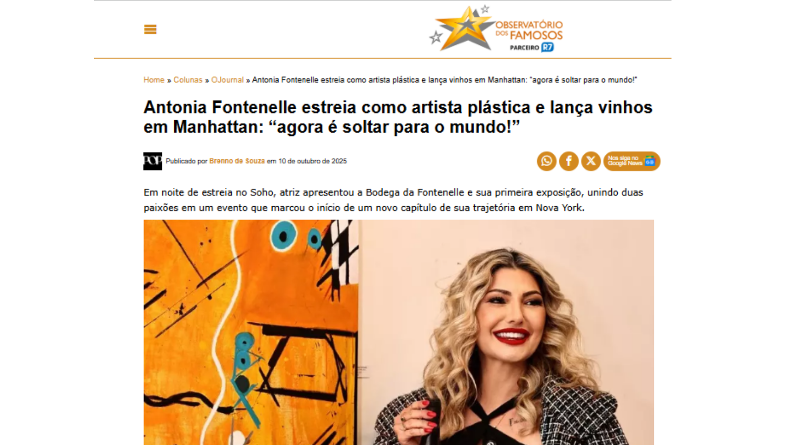 Antônia Fontenelle debuts as visual artist and launches wines in Manhattan: 'Now it's time to share with the world!'